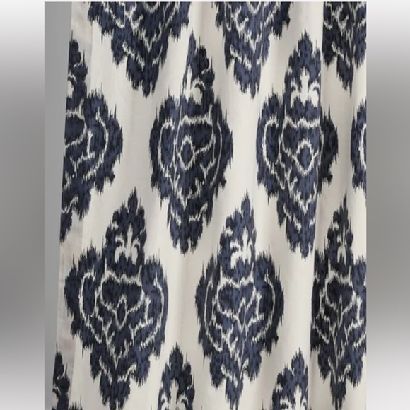 2 Half Price Drapes Ikat Blue Navy Printed Curtain Lined Damask Cotton 50” x 96” - Picture 4 of 7